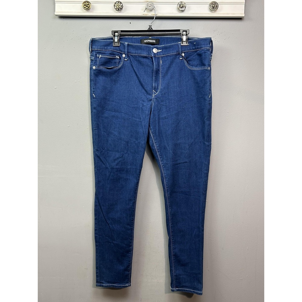 Express Jeans Women 16R Blue Legging Mid Rise Stretch Skinny Dark Wash Denim